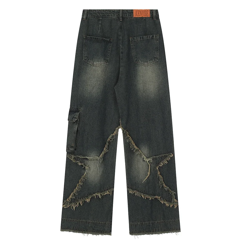 Aelfric Eden Distressed Effect Patchwork Star Denim Jeans Y2K Men Vintage Punk Hiphop Denim Pants Streetwear Rock Harajuku Jean