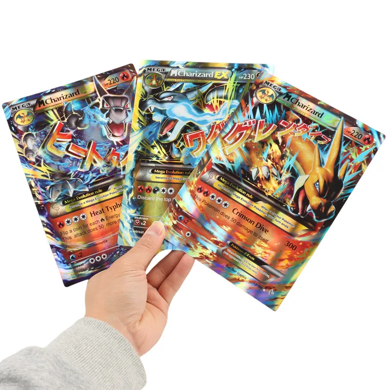 30 Cartas Pokémon Gigantes Jumbo MEGA Vmax Vstar GX Arceus Pikachu Charizard Super Brilhantes Raras Presente de Aniversário