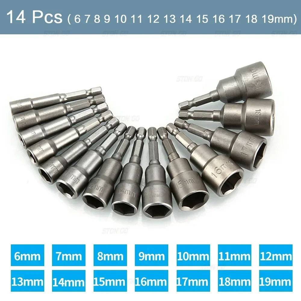 Hex Socket Sleeve หัวฉีด Nut Driver ชุด 5/6/8/9/14 ชิ้นเจาะบิตดัดแปลงสําหรับซ็อกเก็ตบิตเครื่องมืออุปกรณ์เสริม