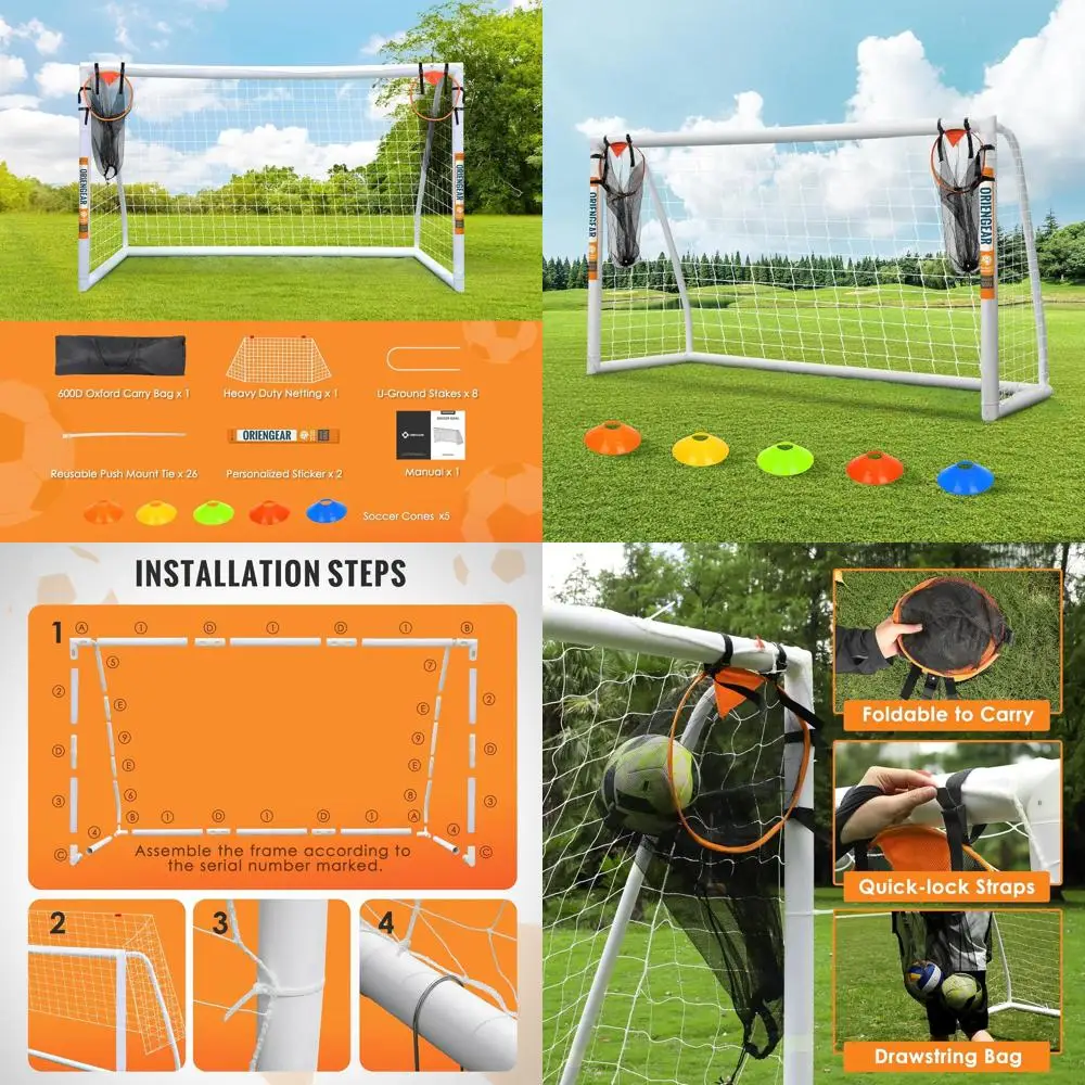

Портативные футбольные ворота для игры на заднем дворе, размеры 12x6, 10x6.5, 8x6, 6x4, с тренировочными дисками и сумкой для переноски