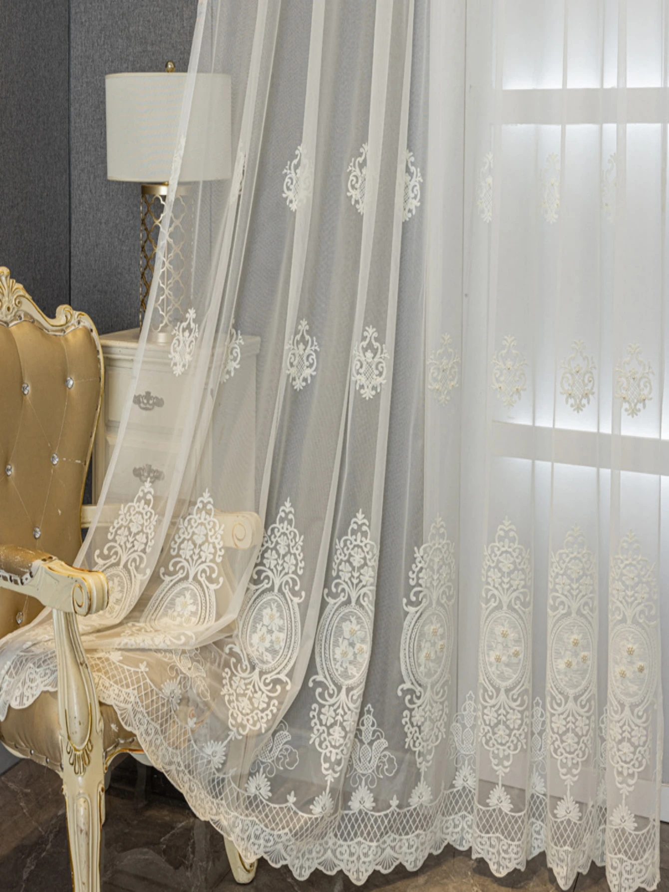 1pc European style curtains, petal shaped embroidered curtains, bedroom, living room, dining room, kitchen decoration,