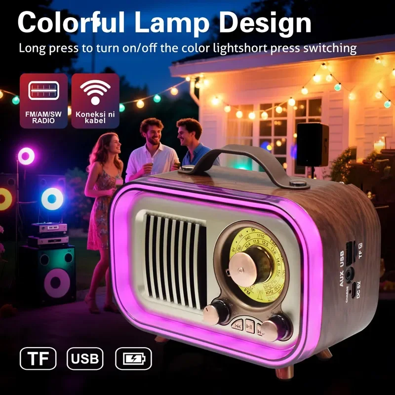 Классические винтажные радиоприемники FM AM SW Портативные беспроводные ретро Bluetooth-динамики AUX Аудиовход TF U Дисковая карта Радиоприемник MP3 Музыкальная шкатулка