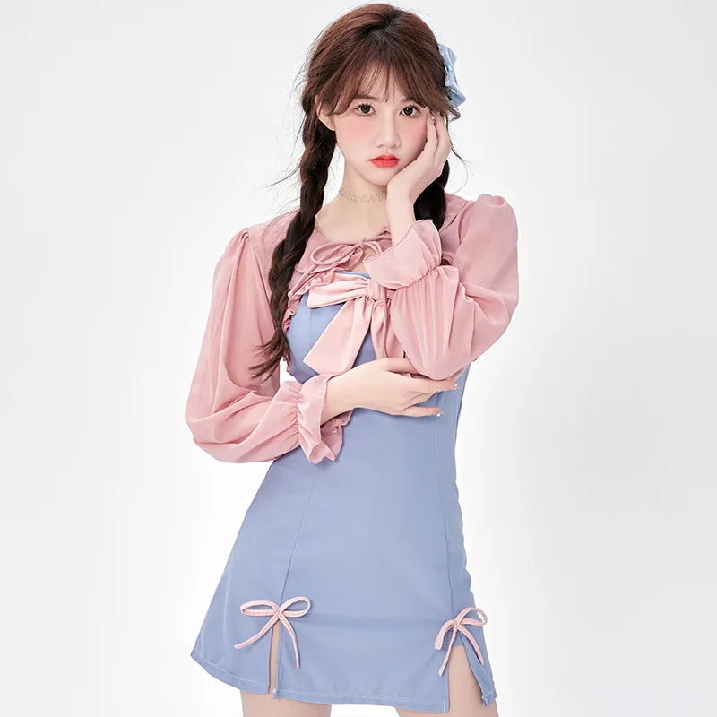 wisuwore Japanese Swimsuit Women Two-Piece 2023 New Fashion Long Sleeve Swimming Suit for Female Bathing Suit