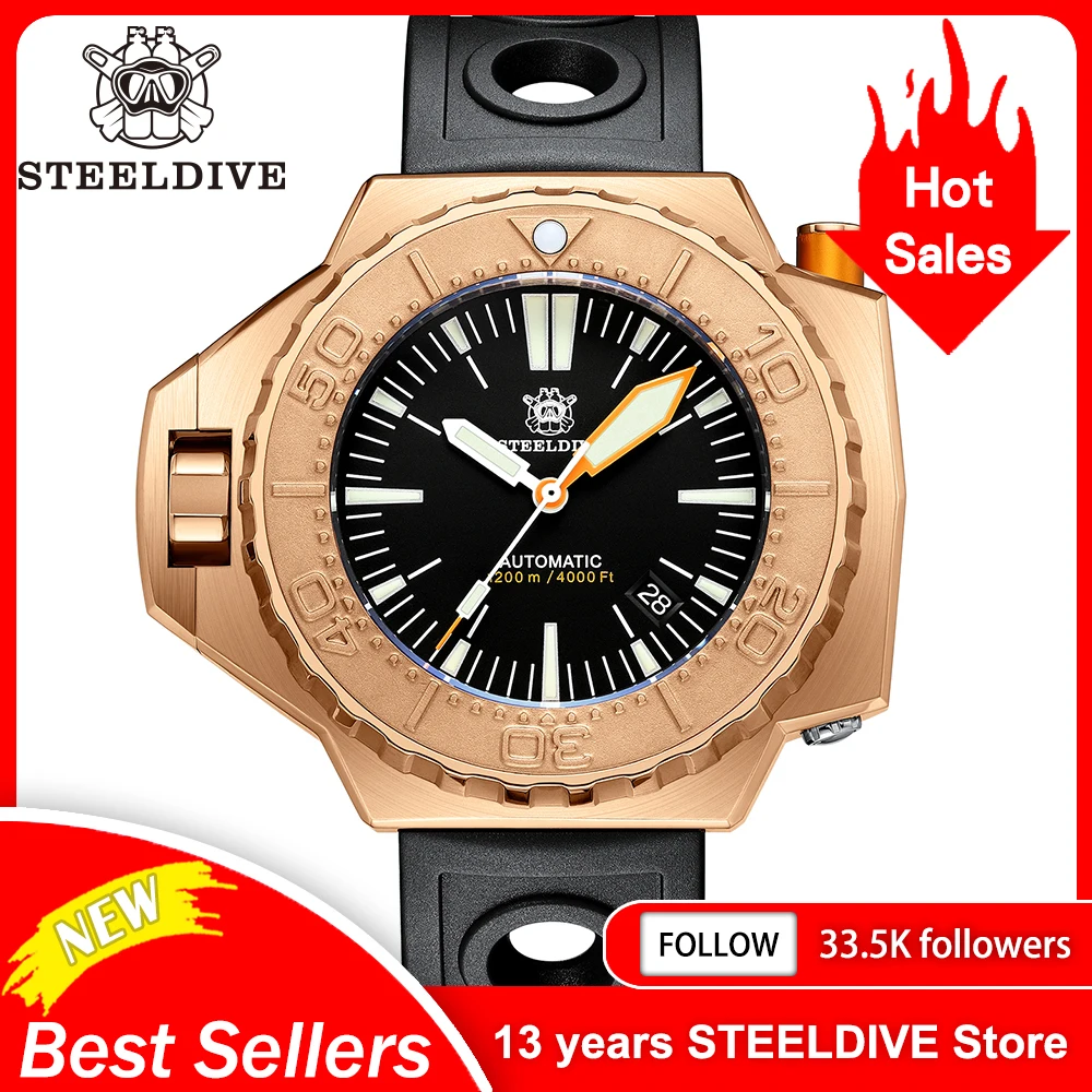 

STEELDIVE Brand SD1969S 56MM Oversize Solid Bronze Case Super Blue Luminous NH35 Movement 1200M Waterproof Dive Watches Reloj