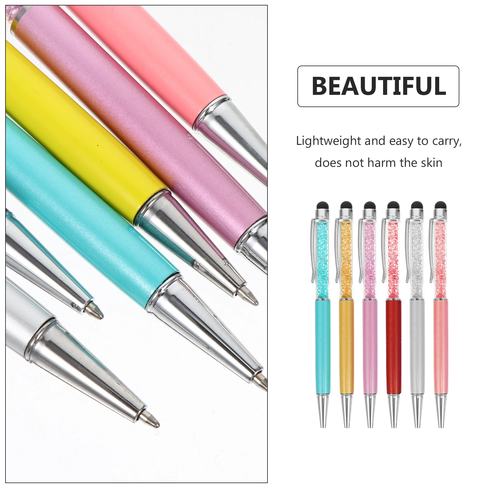 

6pcs Crystal Diamond Capacitive Stylus Pen Metal Ball Point Pen For Touch Screen Devices Writing Navigation Tool Stylus For