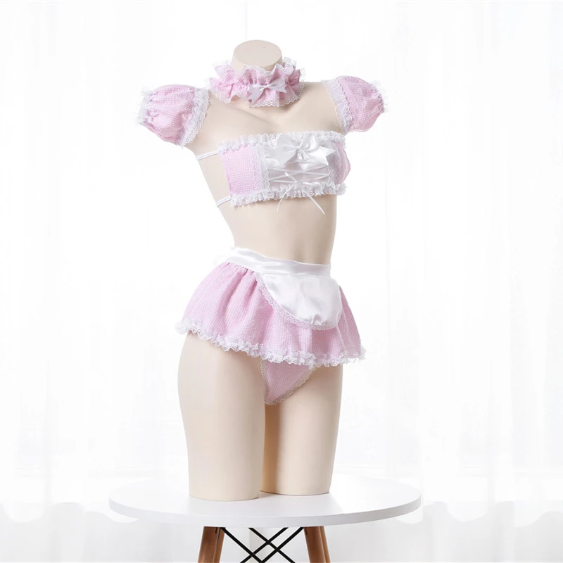 Lingerie Cosplay Pink seksi pakaian seks Apron kualitas tinggi Jepang Kawaii pakaian seragam gaun Babydoll pakaian rok mini renda