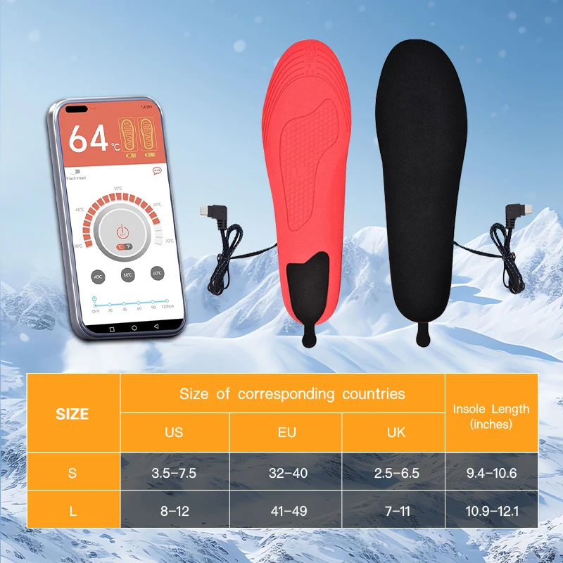 APP Remote Control Rechargeable Usb Heated Insoles Hiking Camping Skiing Hunting Outdoor Women Men Electric Foot Toe Warmer