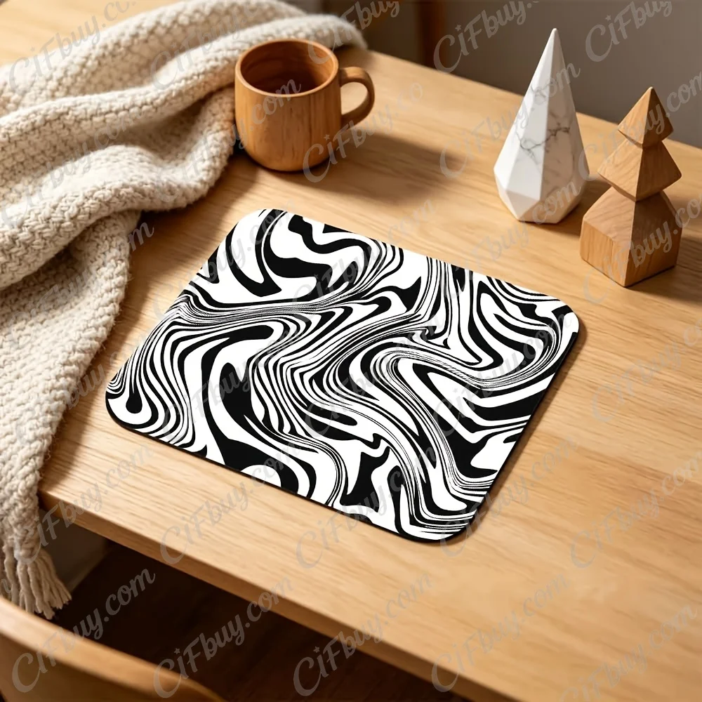 CIFbuy Mouse Pad Small Black White Fluid Distortion Swirl Abstract Art Print Smooth Cursor Precise Tracking Non-Slip Minimalist