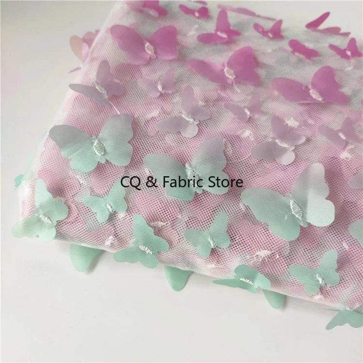 

Красочная градиентная 3D кружевная ткань с бабочкой для милой женской кукольной юбки, ослепительная ткань для одежды «сделай сам»