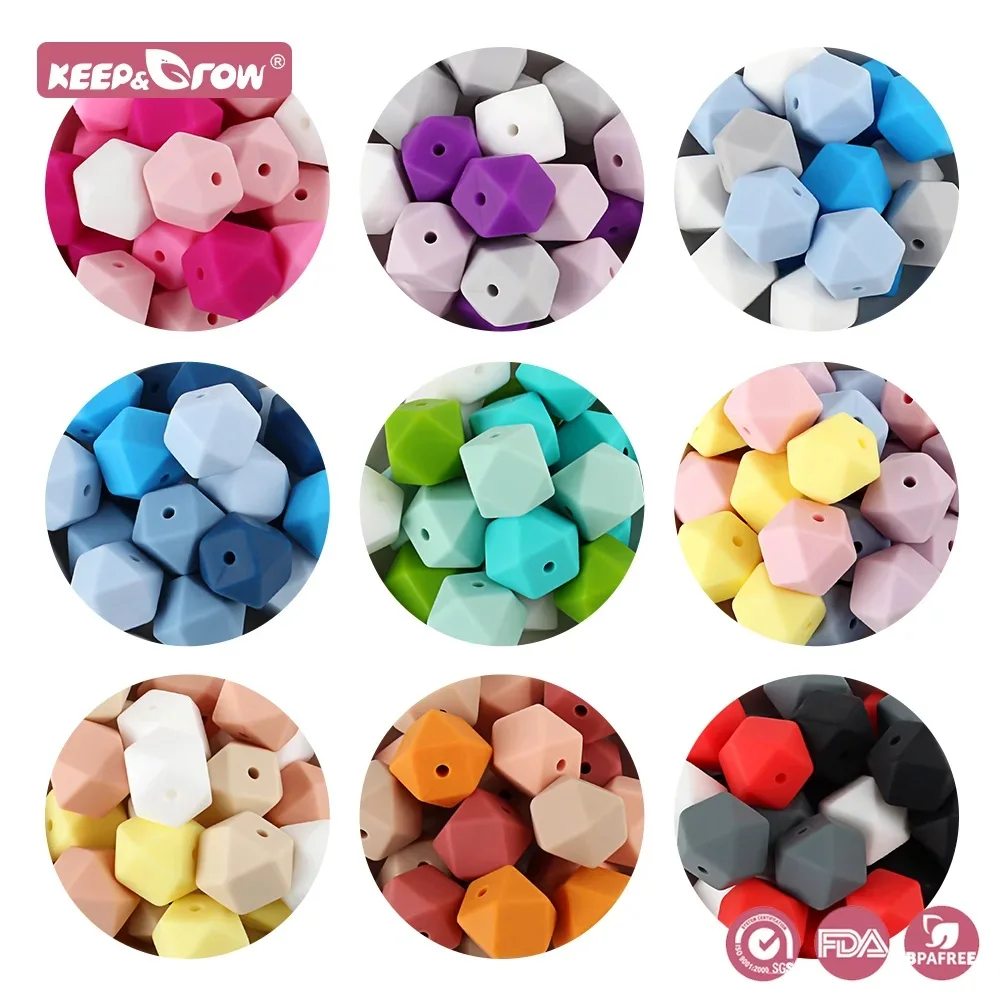 20Pcs 14mm Hexagon Silicone Beads Baby Teethers Eco-friendly BPA Free Baby Teething Beads Necklace Pacifier Chain Accessories