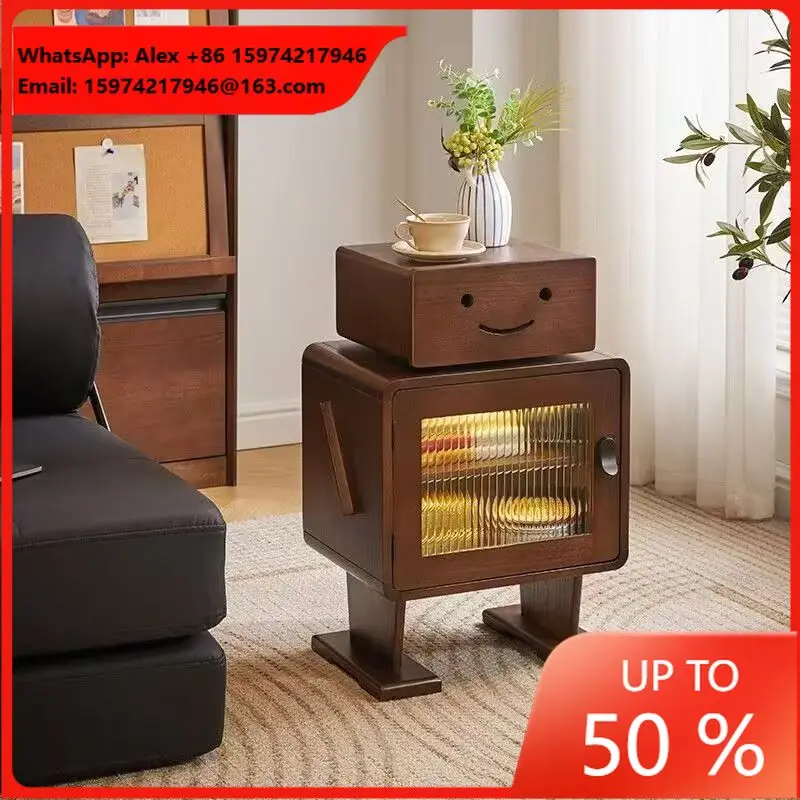 Mid Century Modern Walnut Tall Nightstand Solid Wood Foldable Storage Table Drawers Eco-friendly Smart Bedroom Apartment Hotel
