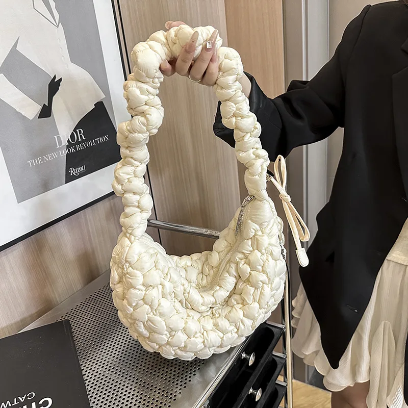 

Корейские нейлоновые плиссированные сумки-облака, большая вместительная сумка через плечо на шнурке, однотонная легкая сумка через плечо