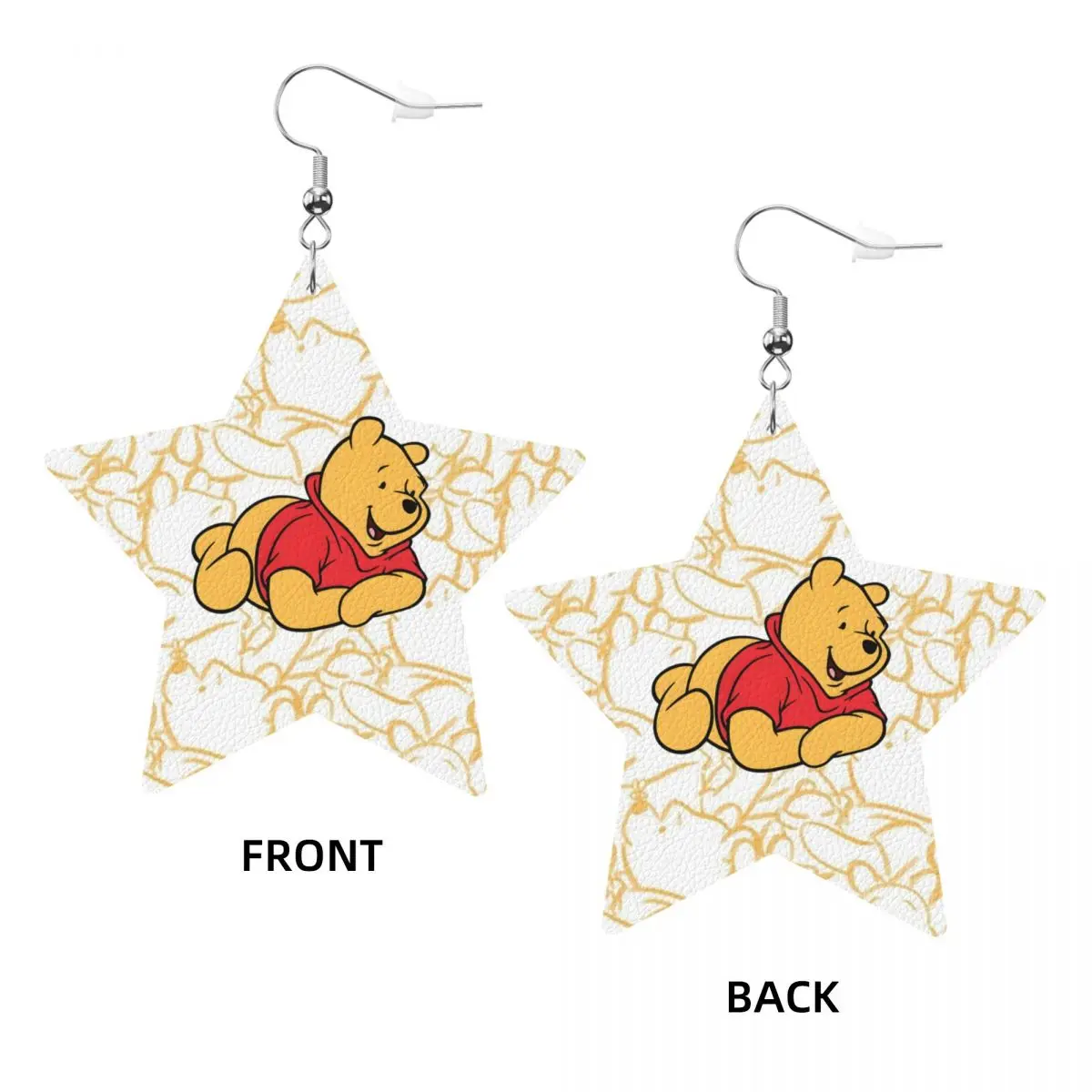 Custom Winnie The Pooh Leather Teardrop Earrings for Women Leather Earrings Fashion Lightweight for Parties Holidays view 3