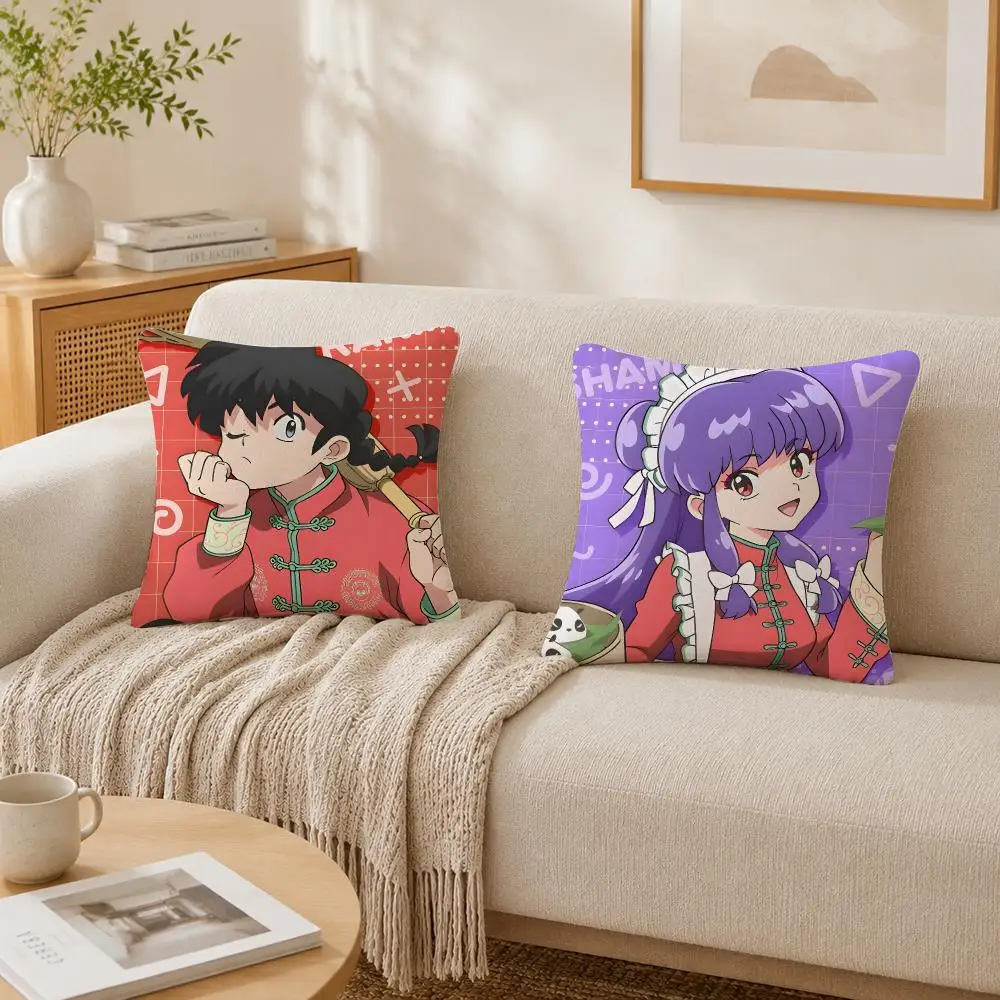 Japanese Anime R-ranma 1/2 Cushion Cover Plush Decorative Pillow Case With Hidden Zipper Cutecore Room Decor For Home