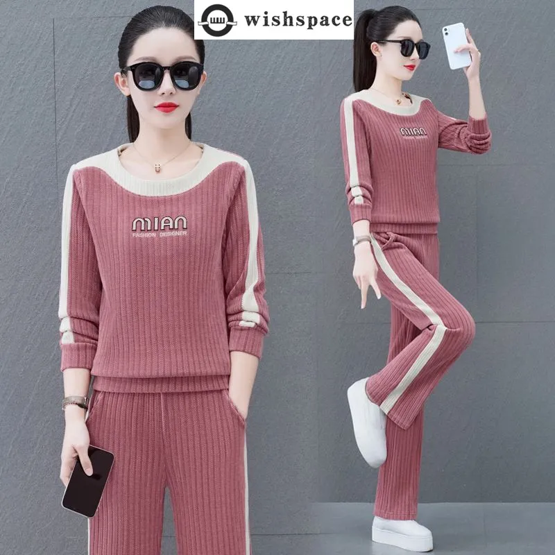 

Fashion Sports Suit Women's Spring and Autumn New Style Western-style Age Reducing Round Neck Casual Wear Two-piece Set