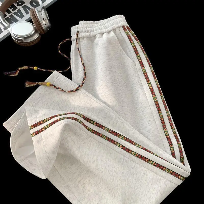 

Loose Straight Leg Men's Casual Pants Wide Leg Patchwork Retro Stripes Autumn Winter plus Size 300 Pou Spor Sweatpants