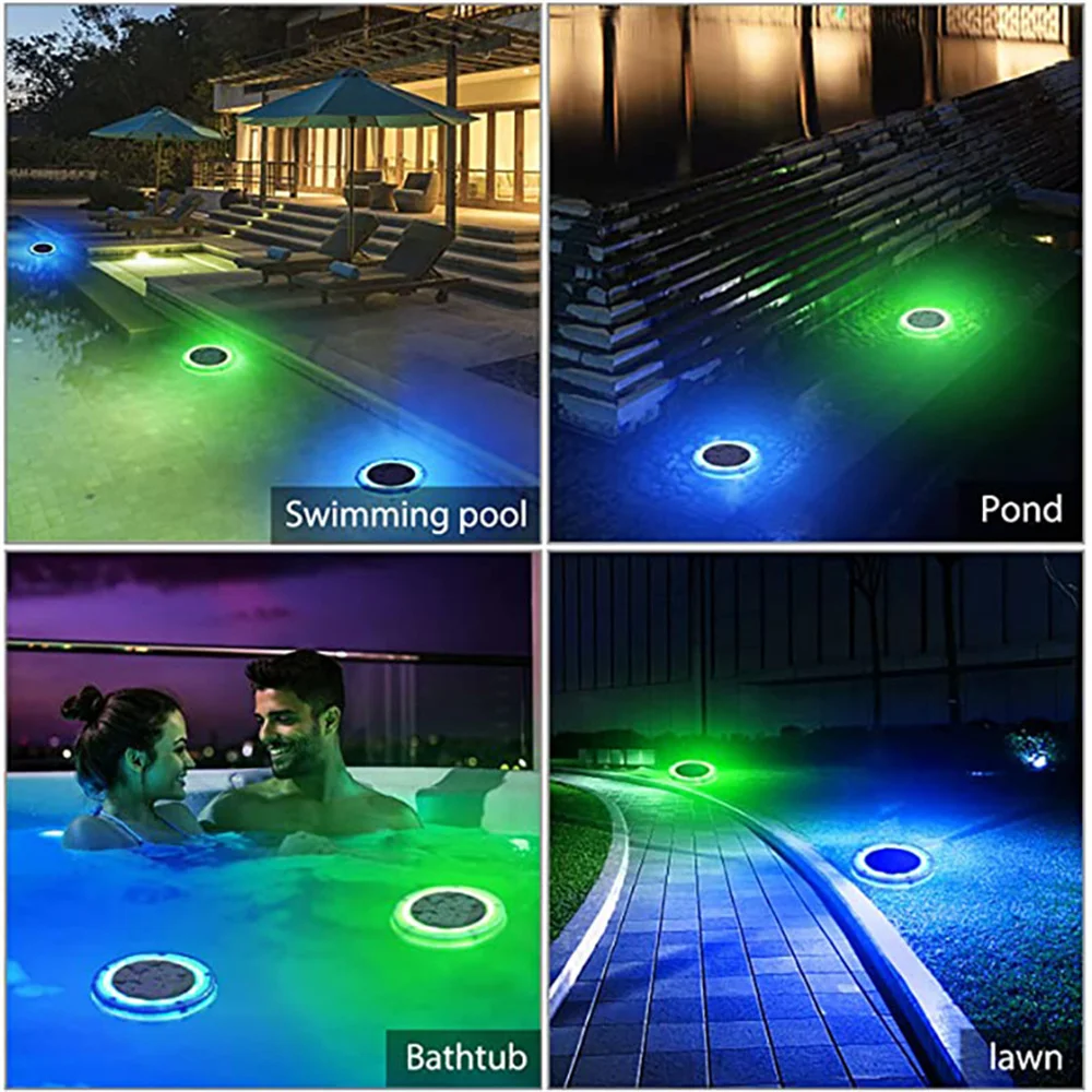 2PC solarbetriebene kabellose IP68 wasserdichte schwimmende Unterwasserlampe tauchfähig für Schwimmbad, Teich, Party, Gartendekoration