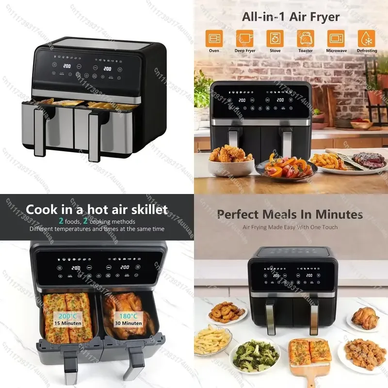 8L Large Capacity Electric Air Fryer with Double Pots and Visible Window Household Kitchen Appliance Oil Free Cooking Oven