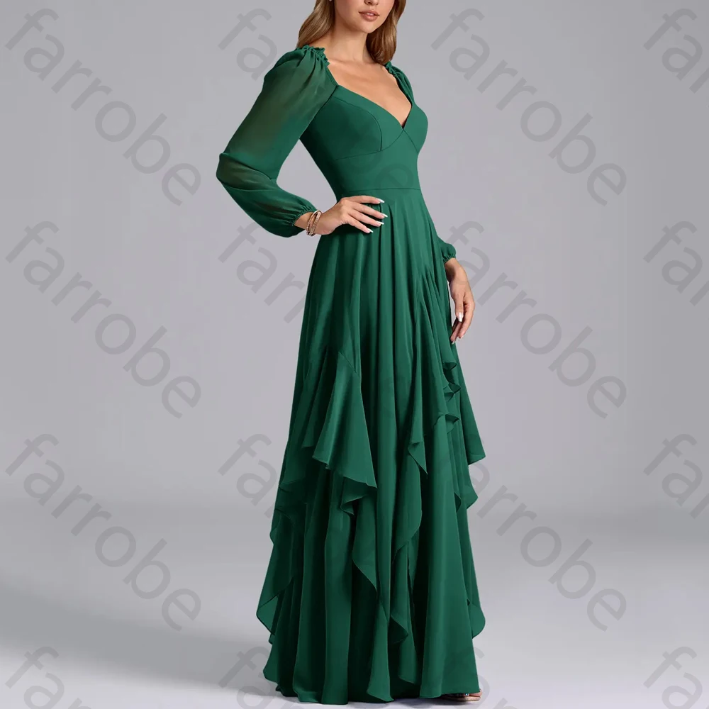 فساتين سهرة بأكمام طويلة ورقبة على شكل حرف v بدون ظهر فستان المشاهير رائع عالي الجودة للحفلات الراقصة للنساء حسب الطلب