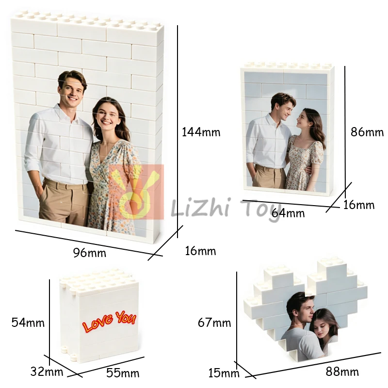 DIY Custom Photo Image Personalized Customized Building Block Bricks Birthday Couple Gift White Puzzle Frame for Any Occasion