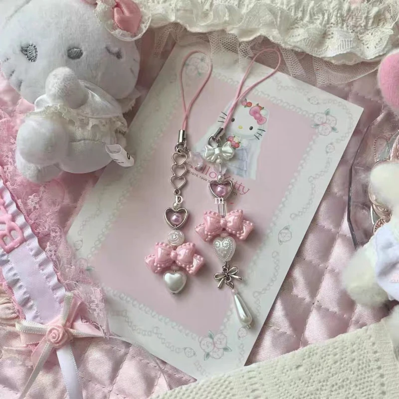 Sanrio Princess Series Bow, Handmade Beaded Pendant, Phone Chain, Headphone Chain, Cute Girl Heart Pendant Kawaii Anime