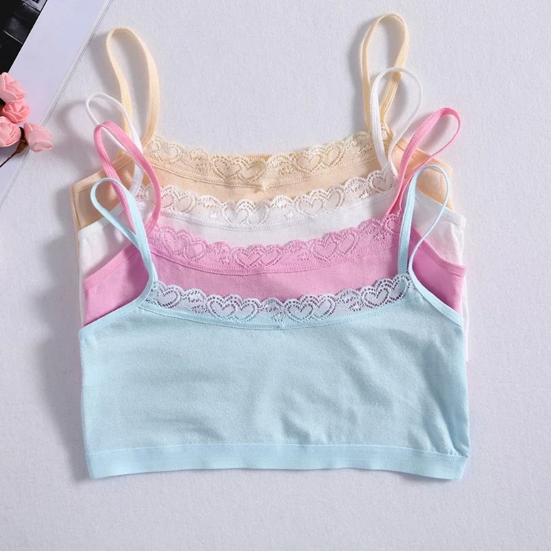 Girls Thin Strap Solid Color Underwear Top Student Girl Underwear Summer Vest-style Small Sling Bra Teens Training New Dropship