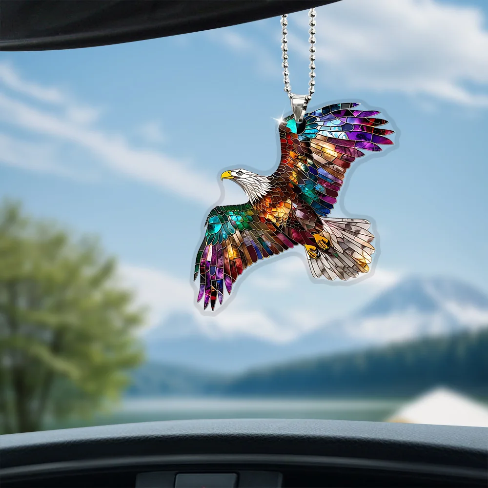 

Independence Day Cool Eagle Colored Gem Car Keychain Pendant Backpack Chain Pendant