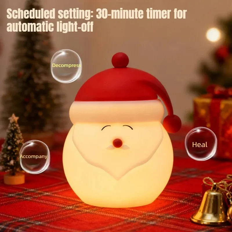 USB Rechargeable Santa Claus Night Light Soft Silicone Tap Control LED Bedside Lamp Christmas Bedroom Decor
