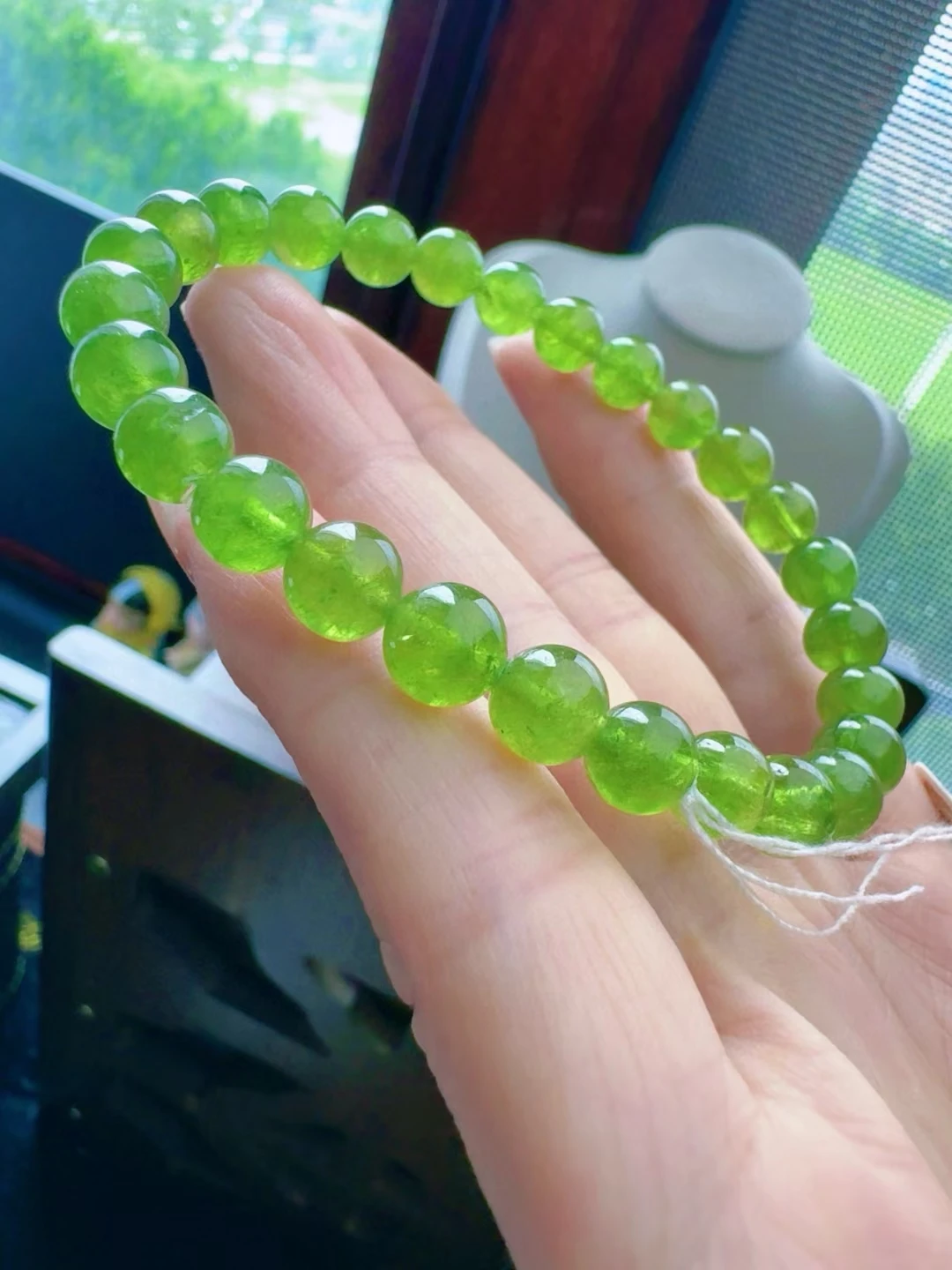 Natural Green Tourmaline Carved Clear Beads Bracelet 7.1mm Apple Green Tourmaline Women Men Jewelry AAAAAAA