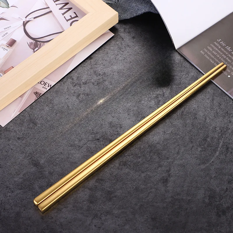 304 Korean Chopsticks Set Stainless Steel Full Square Chopsticks Titanium Plated Stainless Steel Tableware