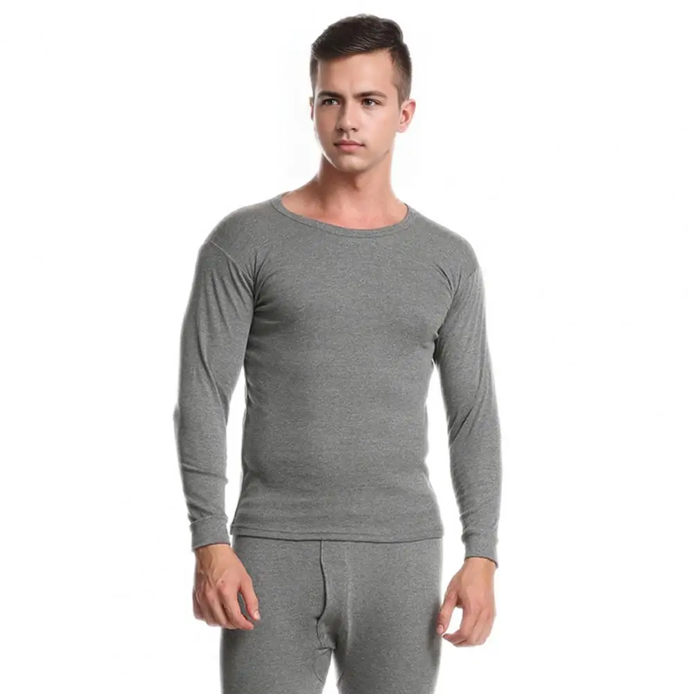 

Men Pajama Set Men's O-neck Long Sleeve Pajama Set with Elastic Waist Pants Solid Color Homewear Suit for Comfortable Sleepwear