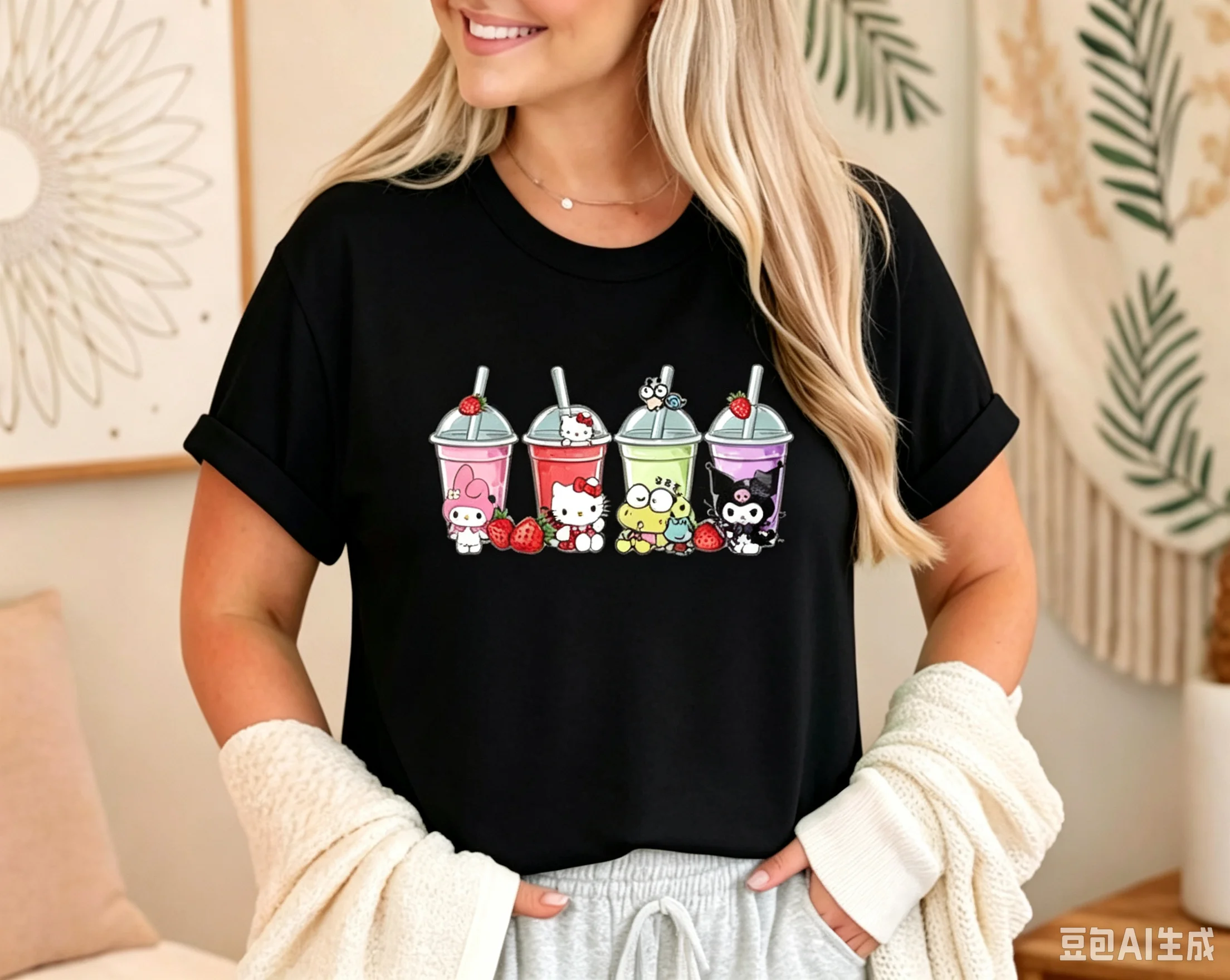 2026 Hello Kitty Bobo Cup Cover Up Shirt Cute Girl Katie Friend Shirt Cat Man Gift Cinnamoroll Y2K Ins Piration