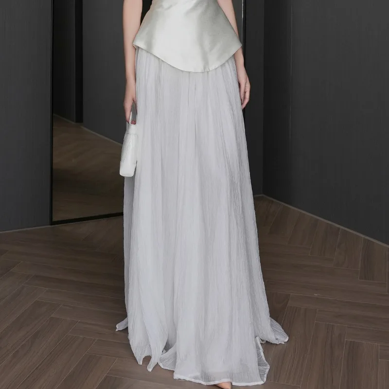 Zomer Outdoor Zijden Rok Band Vest Trendy Tweedelige Set Franse Vakantiestijl Dames Losse Witte V-hals Mouwloos Vest Set