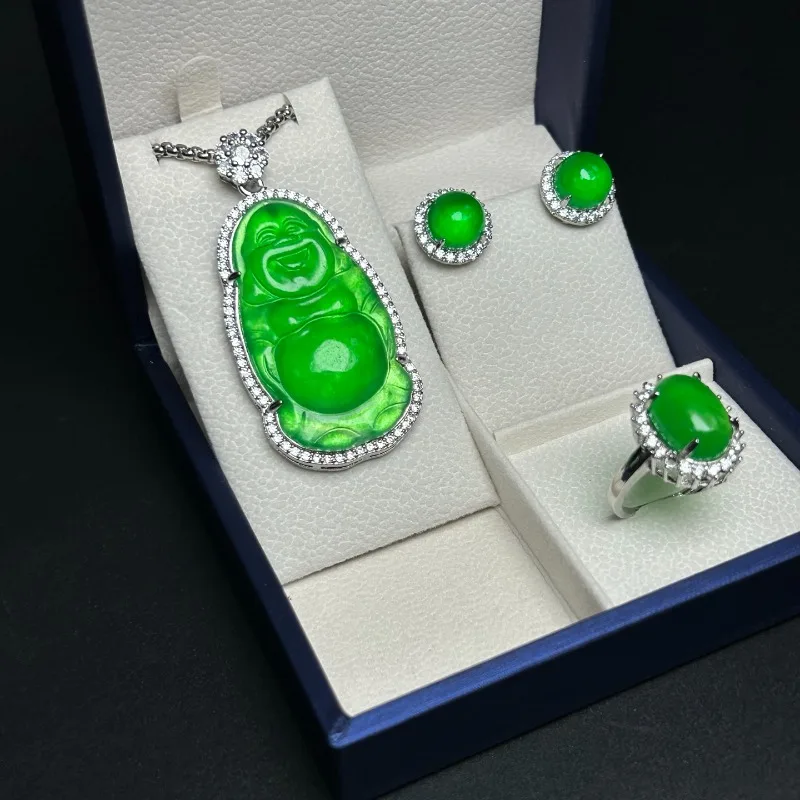 

New Natural High Ice Quartzite Jade Three-piece Set