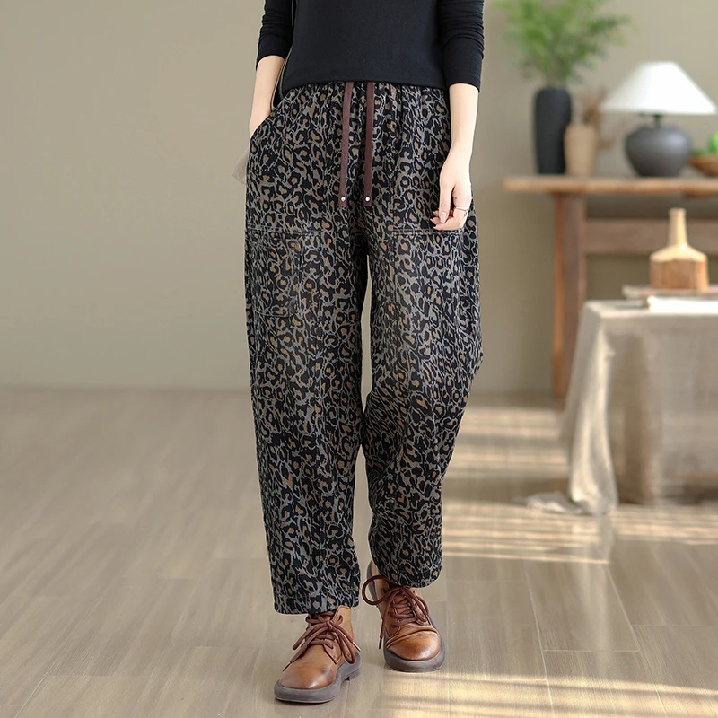 Pantaloni casual a gamba larga a vita alta Pantaloni da lavoro in cotone Vita elastica Velluto a coste Dimagrante Autunno Nuovi jeans da donna Sle