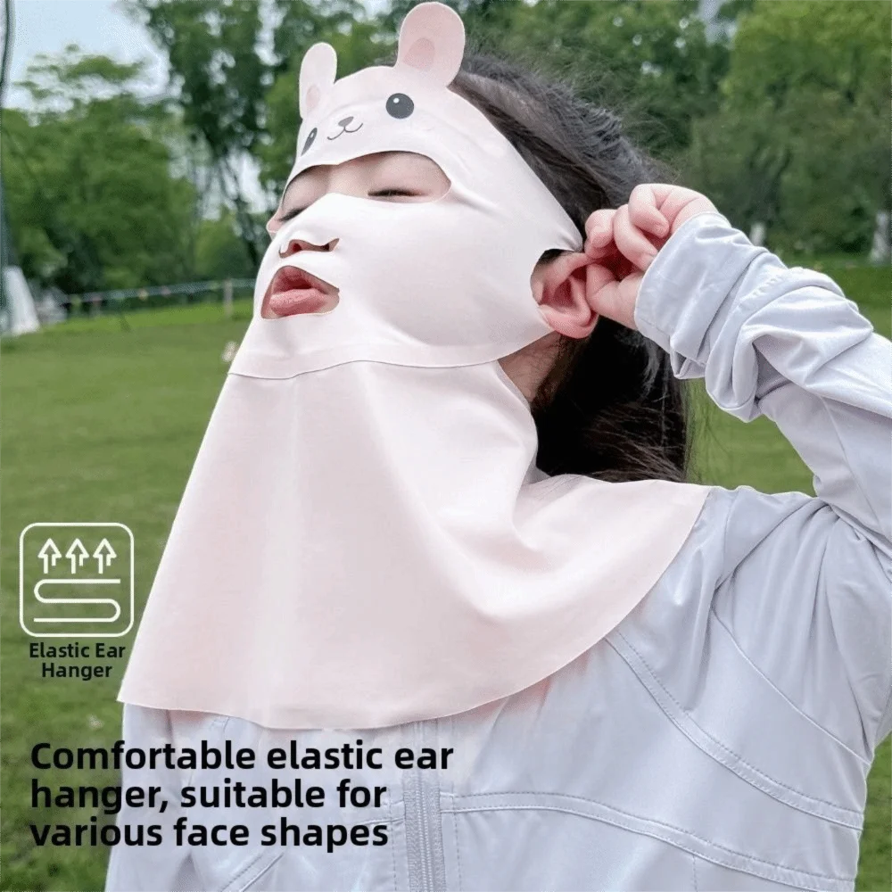 Rabbit Design Sun Protection Mask Breathable Lightweight Thin Neck Sunscreen Mask Solid Color High Elastic Sunshade Face Cover