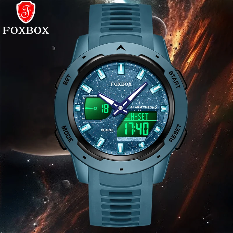

Мужские наручные часы FOXBOX LIGE: модные, электронные, с календарем, повседневные, спортивные, водонепроницаемые, светящиеся, с будильником, двойным дисплеем, кварцевые.