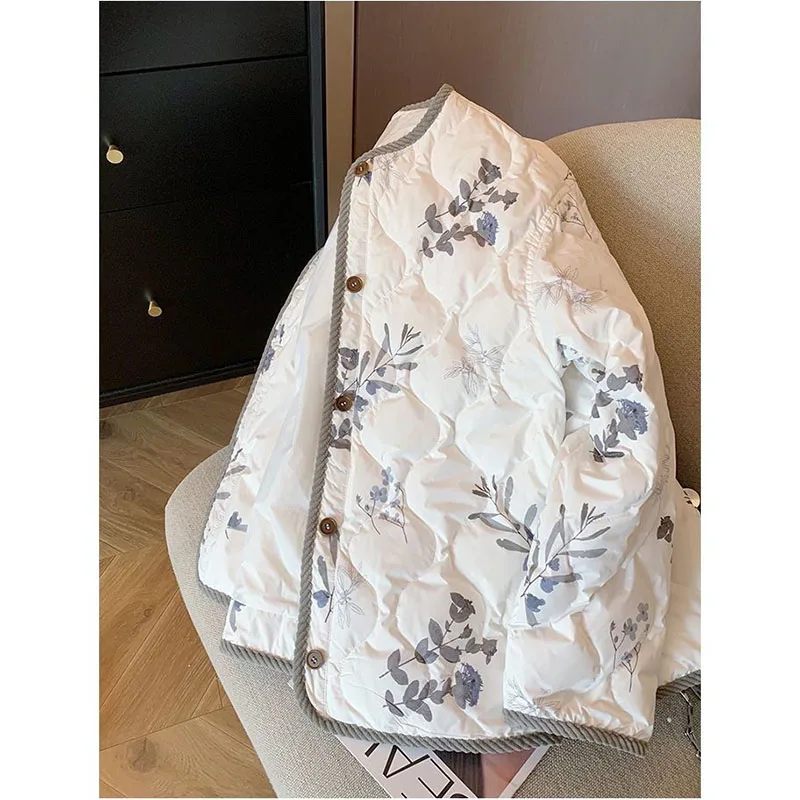 New Chinese National Wind Floral Round Neck Cotton-Padded Jacket Coat Female Retro Loose Joker Warm Padded Jacket Autumn Winter