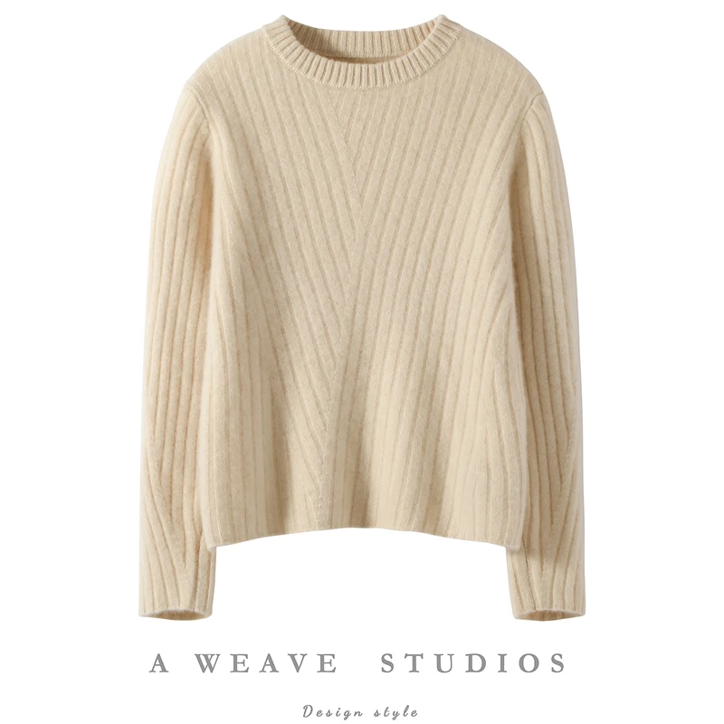 

Women 100% Cashmere Sweater O-neck Pullover Striped Knitting Preppy Style Cashmere Knitwear Autumn Winter Thick Sweater Clothing
