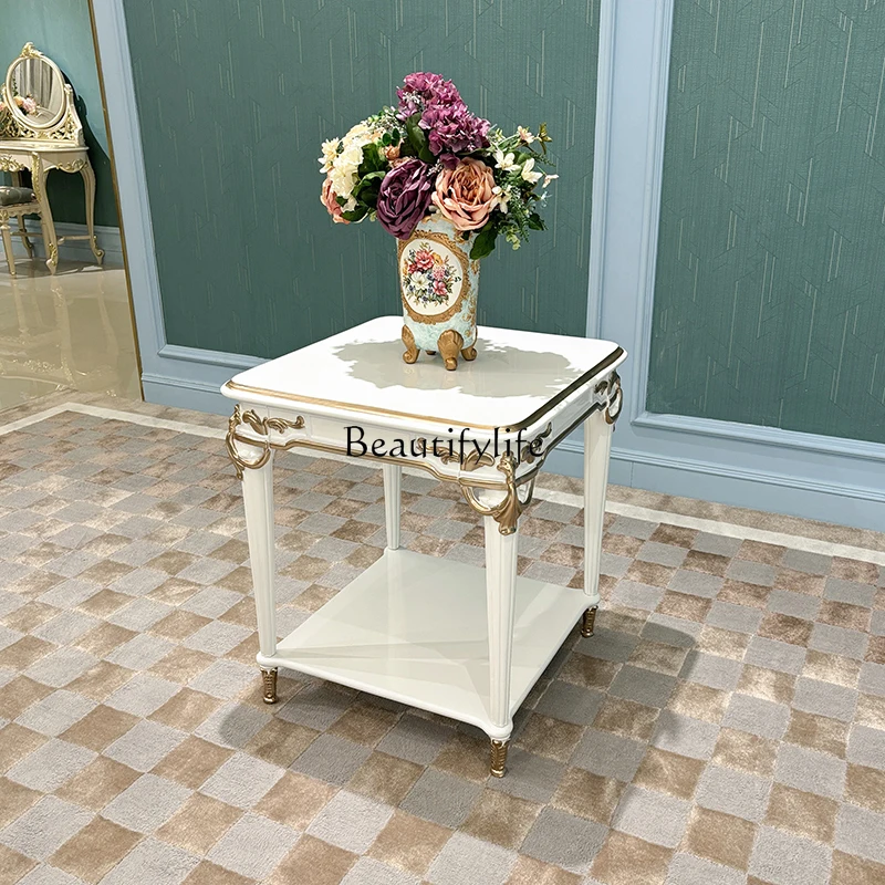 

01 French solid wood small coffee table, palace luxury solid wood carving flower living room sofa next to the small tea table