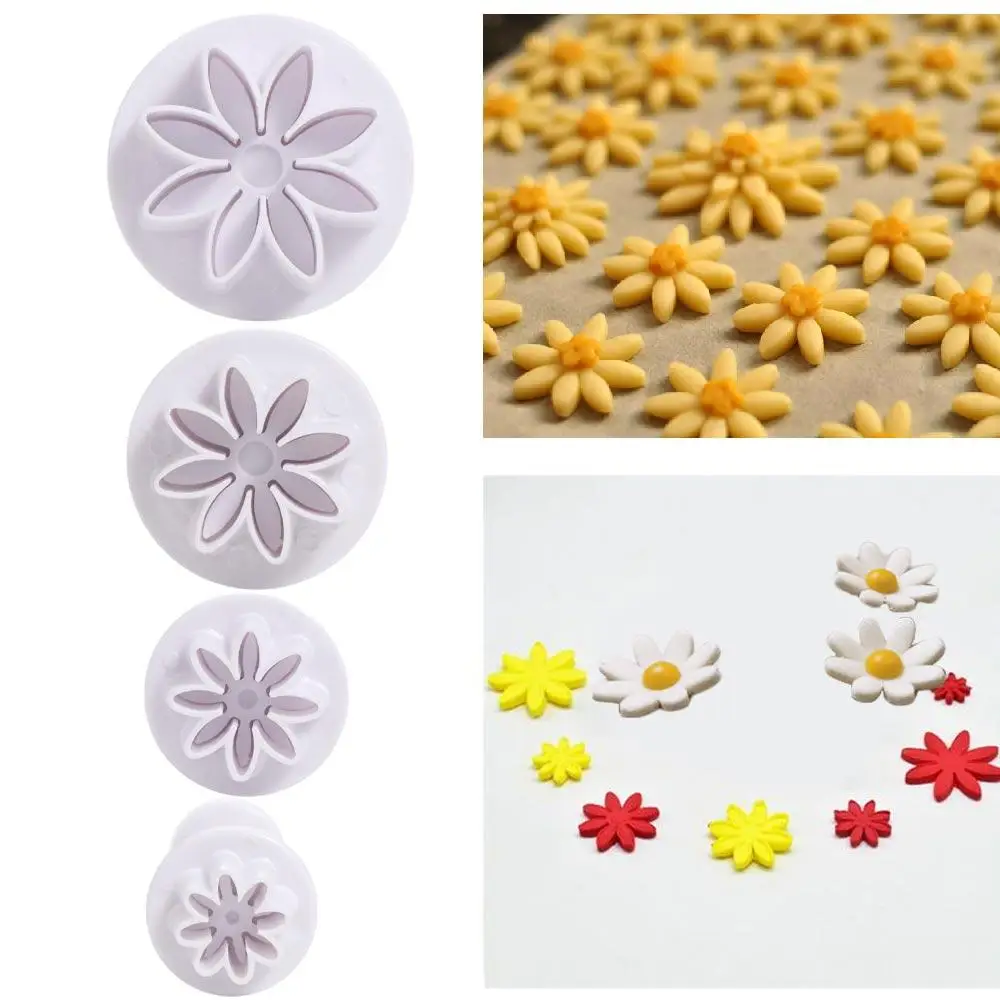 4pcs Flowers Shaped Daisy Cake Plungers Plastic Easy to Clean Cookie Cutters High Temperature Resistance Plum Mold Kitchen