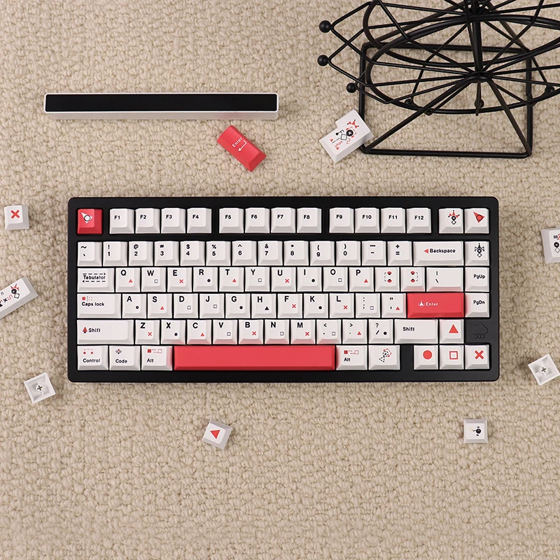 グリッドゲームテーマキーキャップ-チェリープロファイル昇華型pbtキーキャップ-ミルキーホワイトキーキャップ-mx-61-68-96-104メカニカルキーボード用