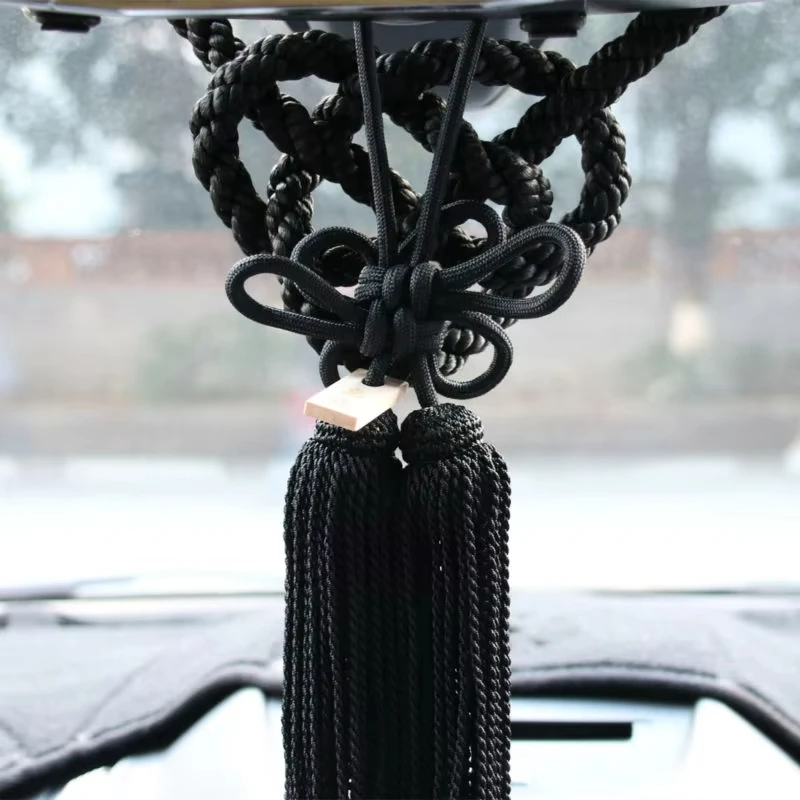 JDM JP Junction Produce Luxury Kin Tsuna Rope Kintsuan VIP Balck Fusa Kiku Knot For Car Rearview Mirror Chinese Mascot