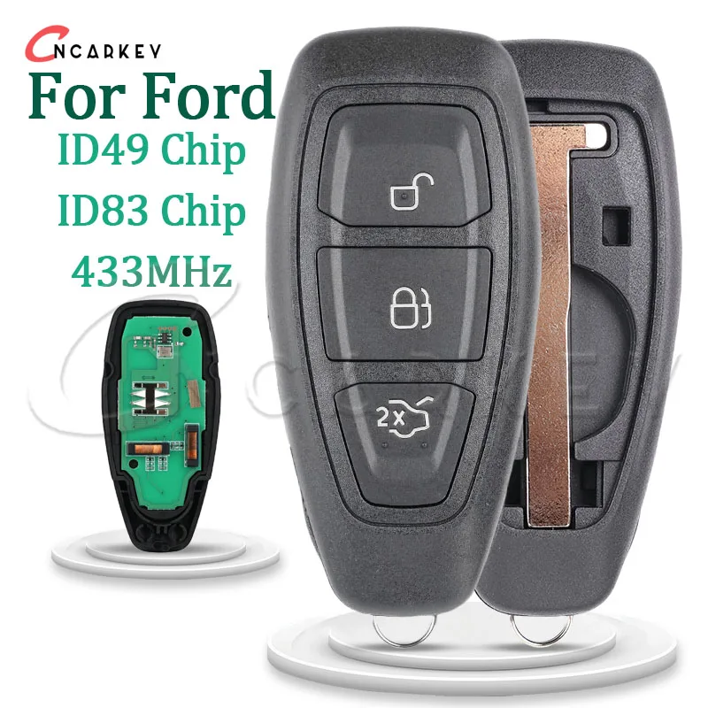 

Smart Remote Car Key ID83 49 Chip For Ford Focus Kuga Fiesta C-Max Mondeo B-Max 433MHz FSK Uncut HU101 Blade 3 Buttons Auto Fob