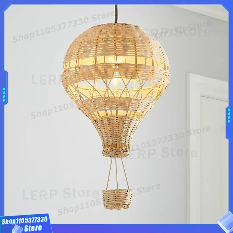 Handmade Rattan Chandelier Modern Woven Pendant Light Creative Hot Air Balloon Lamp for Bar Restaurant Homestay Kids School