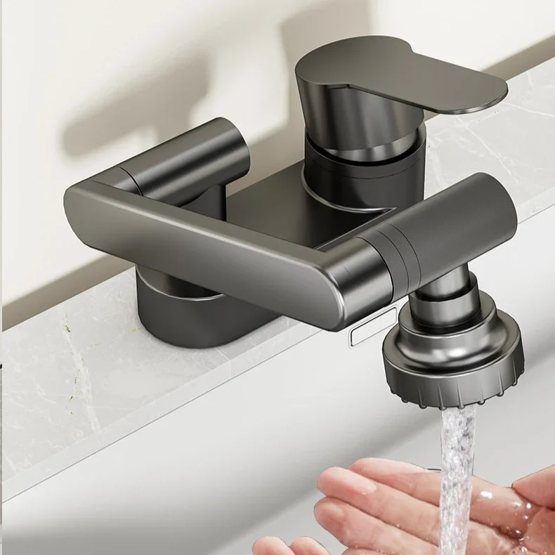 Basin Faucet Household Bathroom Washbasin Double Hole Faucet Cold and Hot Tap Sink Basin 360° Rotating Water Mixing Valve Tap