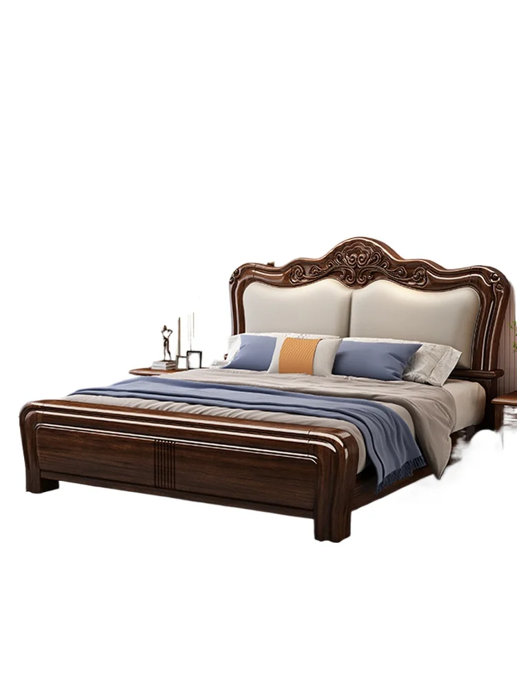 Golden silk sandalwood solid wood bed 1.8 meters high box air pressure storage light luxury master bedroom soft bag