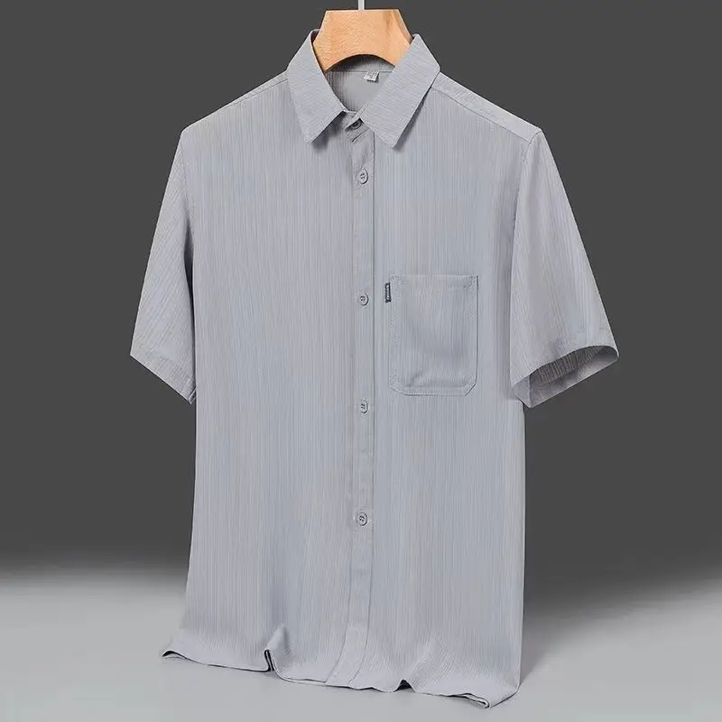 Summer Ice Silk Men's Long-sleeved Shirt Dad Summer Shirt Middle-aged and Elderly Men Thin Sun Protection Grandfather's Clothes
