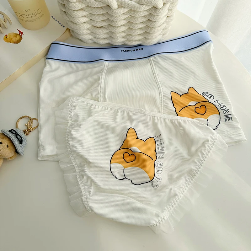 Couple Style Cartoon Panties Cute Pp Couple Underwear One Man And One Woman Cute Cartoon Ice Silk 2024 New Edition Pure Cotton