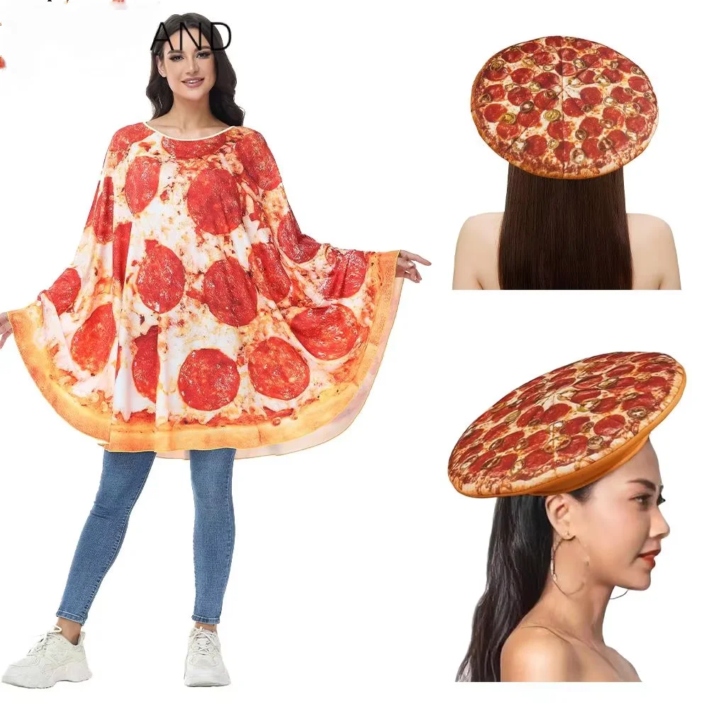 

Забавный костюм пиццы с едой, шляпа, плащ, косплей, еда, ролевая игра, вкусная карнавальная праздничная одежда для взрослых, рождественское платье, подарки